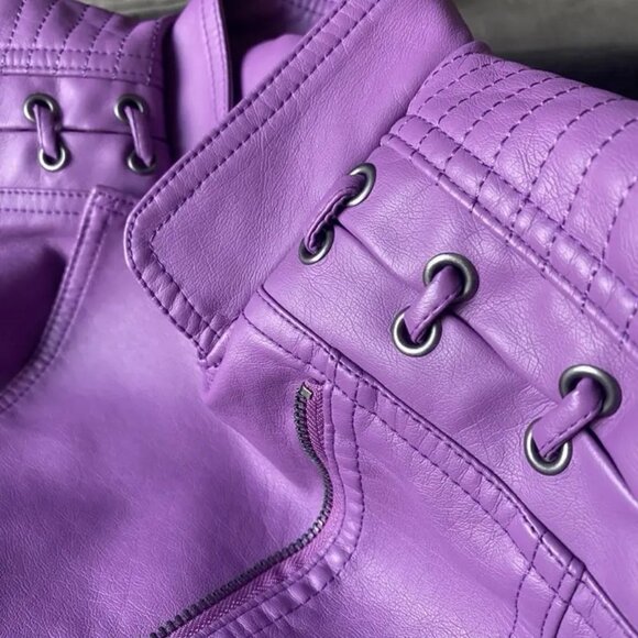 Gorgeous Violet Purple Faux Leather Pleather Moto Jacket - Picture 10 of 10